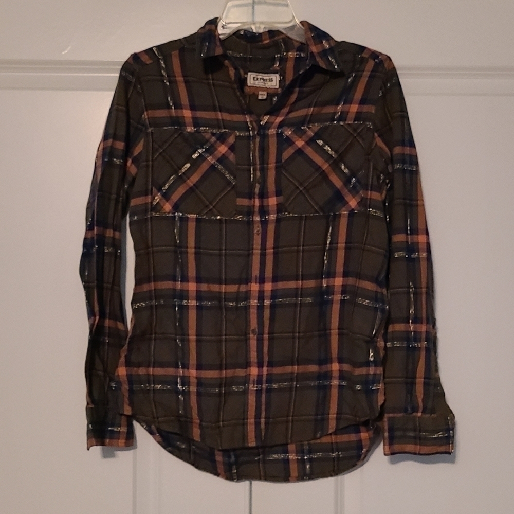 𝅺EXPRESS Plaid Boyfriend Button Down Shirt, size X-small